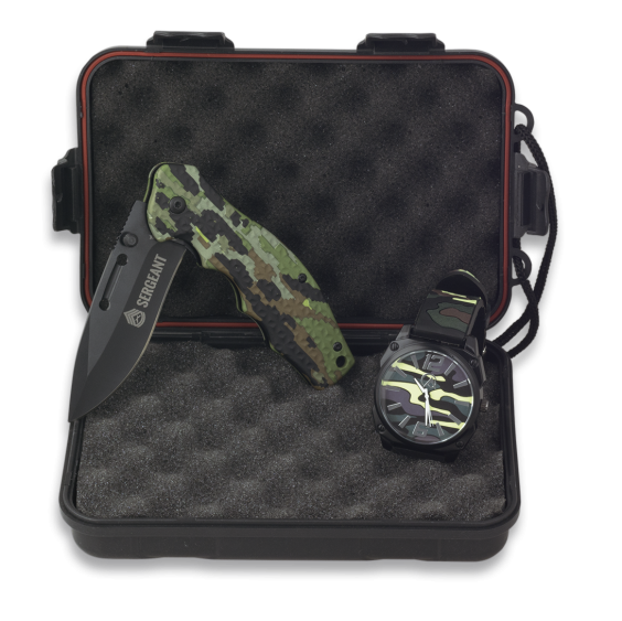 SET MALETÍN CON NAVAJA Y RELOJ CAMO